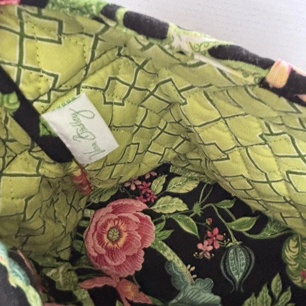 Vera Bradley Lindsay Botanica Crossbody Bag Green Black Floral‎ Shoulder Purse